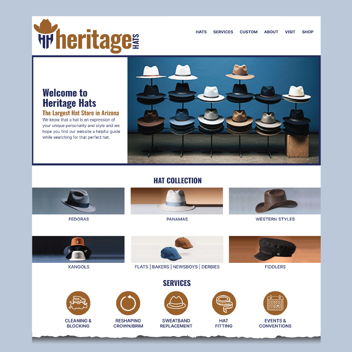 Heritage Hats one-page website redesign