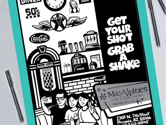 MacAlpine's pen and ink poster drawing